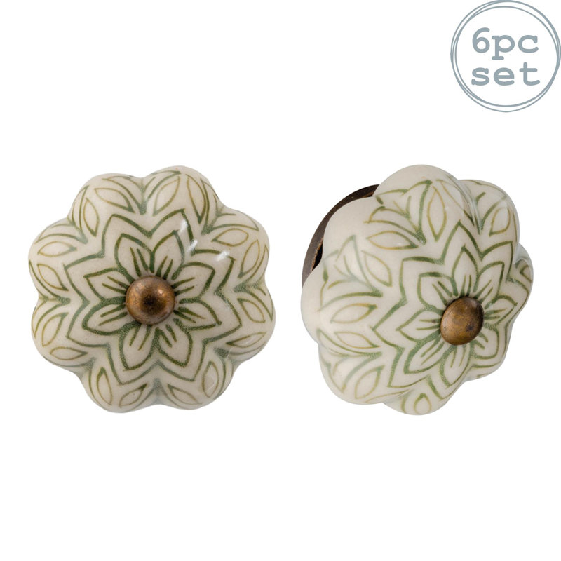 Nicola Spring - Floral Ceramic Cabinet Knobs, Olive Green
