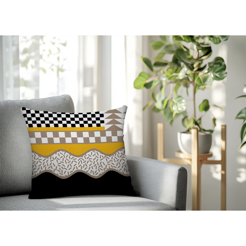 Coussin carré intérieur / extérieur Trix Abstract, Carré 16 po, Jaune