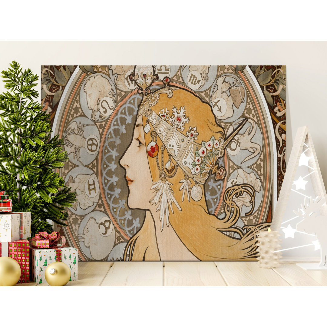 Zodiac Woman Canvas Wall Art, Alphonse Mucha Art Nouveau Print, Gallery Wrapped, Ready to Hang, Archival Quality, Celestial decor