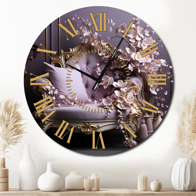 Lilac Couch Adorned With Gilded Accents - Lilacs Golden Face Wall Clock