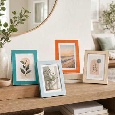 Ensemble de cadres photo, verre trempé, plateau de table ou mur, bordure dorée, moderne