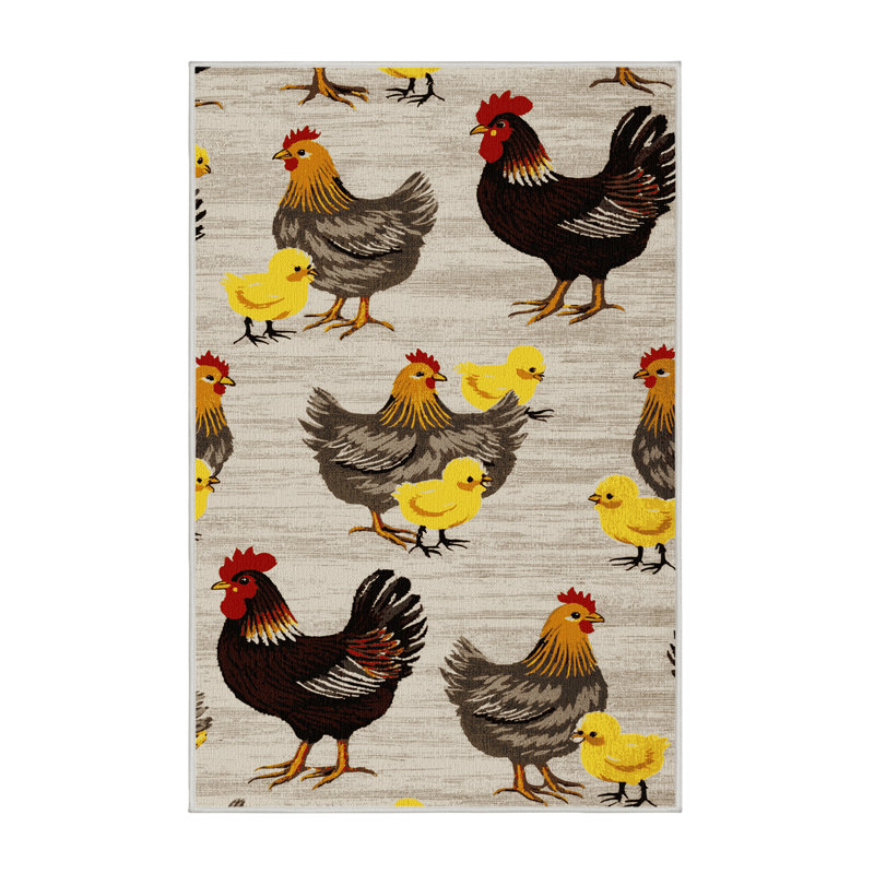  Tapis lavable avec poules et poussins, Rectangle 4pi x 6 pi