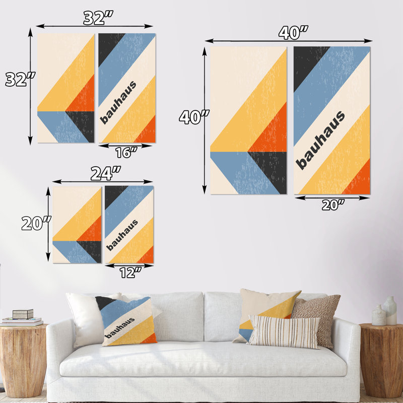 Minimal 20S Bauhaus Geometric IV - Ensemble de 2 peintures, Toile tendue, H 20 po x l 24 po x P 1 po