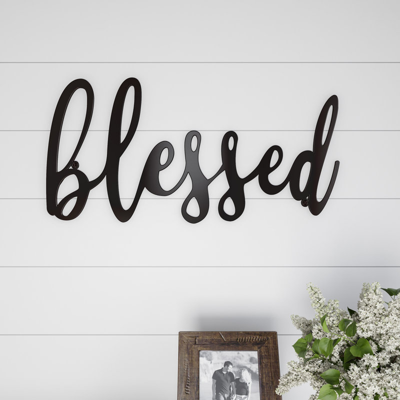Gracie Oaks Blessed Wall Decor - Decorative 3D Metal Cutout - Word Art Sign for Modern Rustic and Vintage Farmhouse Decor