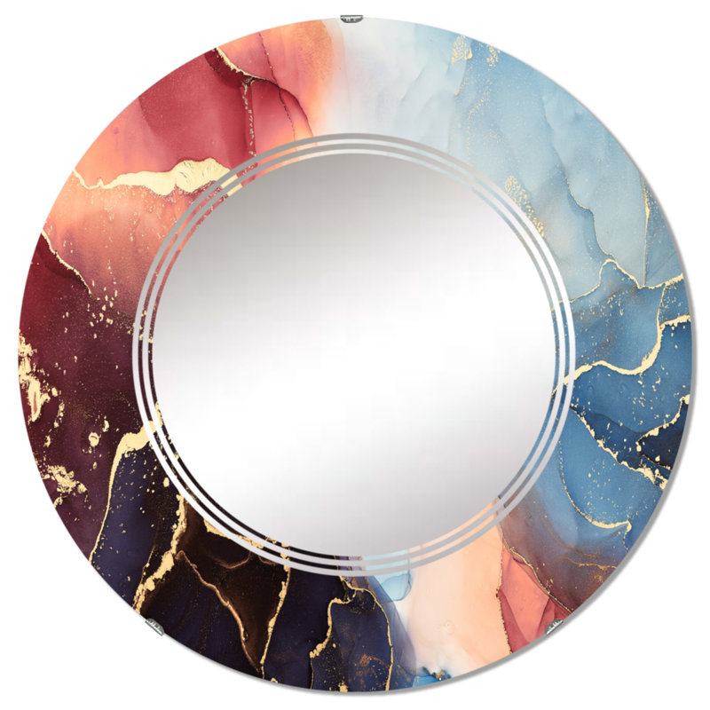 Brun et bleu, art abstrait fluide de luxe VI - miroir mural moderne, 24 po x 24 po