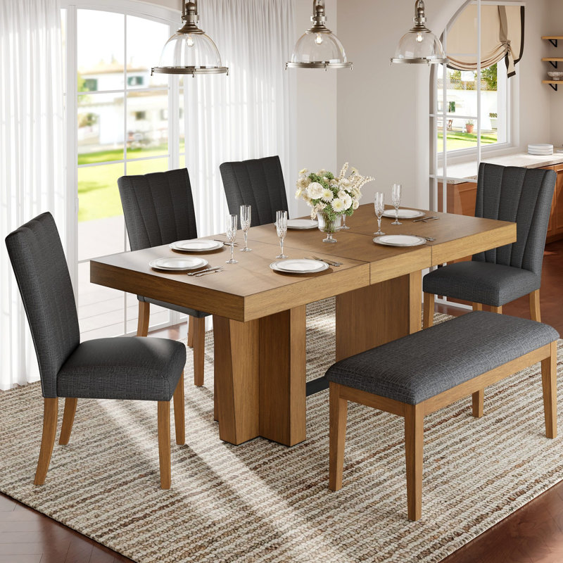Ensemble de table de salle à manger en bois extensible Farmhouse, Brown, Brown, Gris, Brown