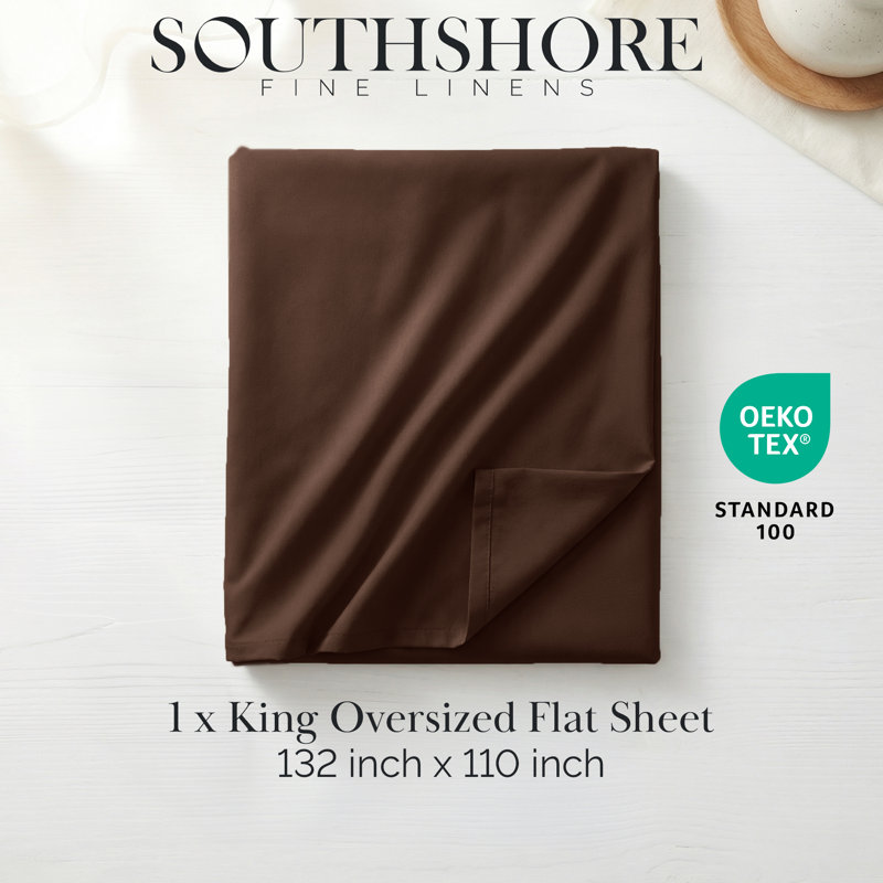 Vilano Oversized 132 inch x 110 inch Microfiber XL Flat Sheet wrinkle resistant for deep mattresses, Bone