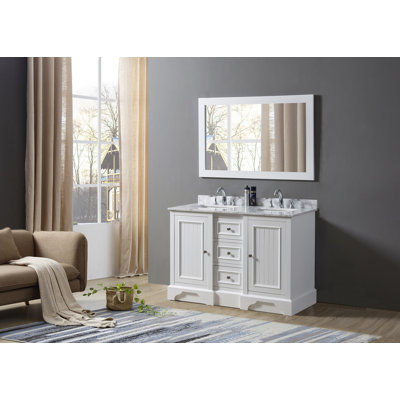 Rhian 48 " W Freestanding Standard Free Standing 2 Double Vanity Bathroom Vanity With Marble Top with Mirror