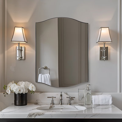 Miroir de salle de bain mural rectangulaire à double arche festonnée | Cadre en acier inoxydable