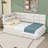 Twin Linen Upholstered Daybed with Built-in Charging Station, LED Lighting and Storage Drawers-1333776260