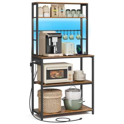 Mouzon Kitchen Bakers Rack With Power Outlet And  LED Lights