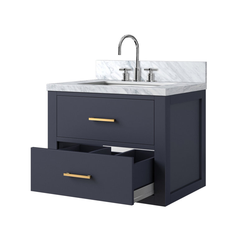 Meuble-lavabo simple bleu 24 po X P 18 po D, dessus en acrylique et robinet, Bleu
