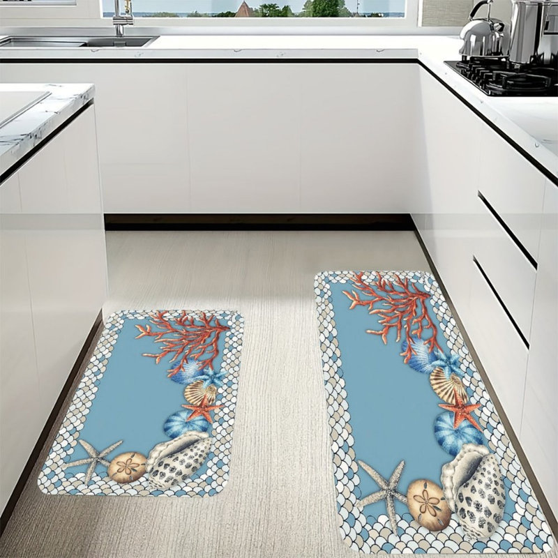 Tapis de cuisine bleu, ensemble de 2 pièces pour décoration nautique