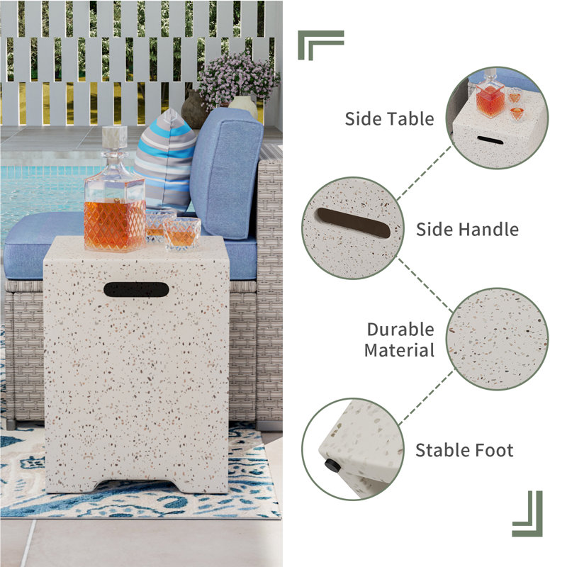 Kinzie Round Concrete Propane Smokeless Fire Pit Table, Terrazzo White