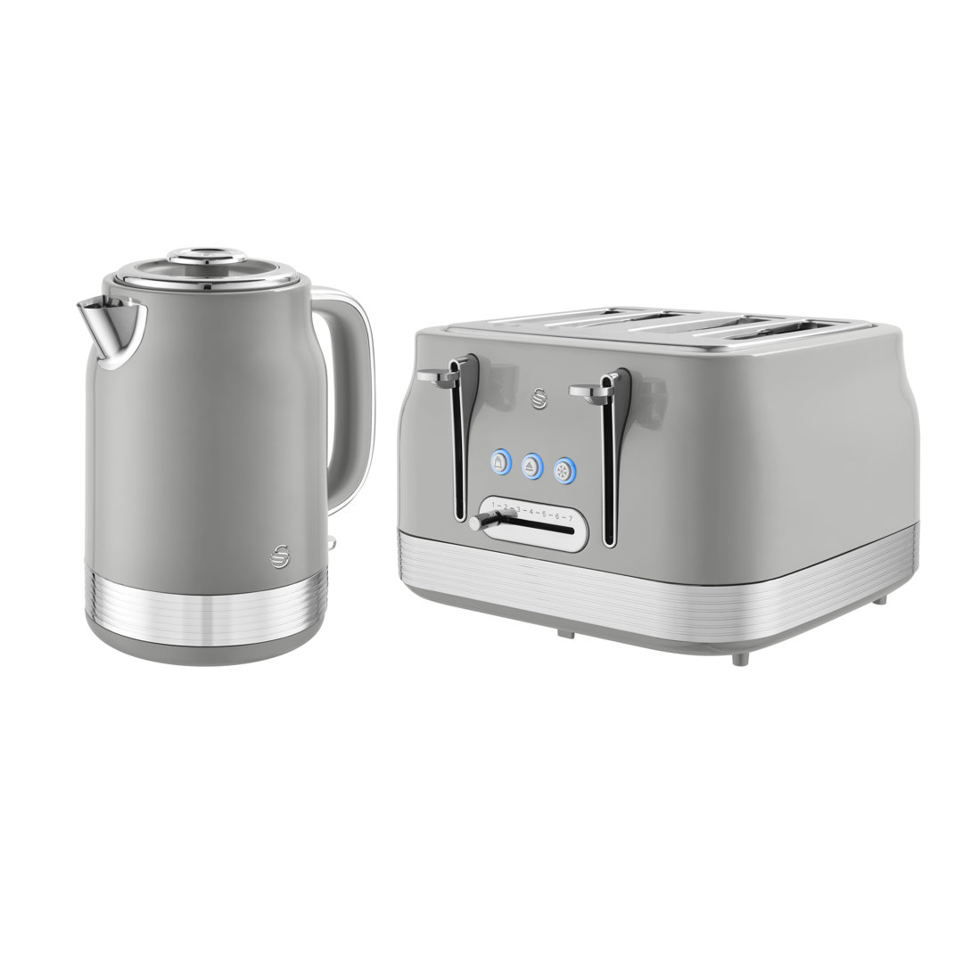 Swan Retro Kitchen Set, 1.7L Rapid Boil Jug Kettle with 360 Degree Base and 4 Slice Toaster with 7 Browning Levels