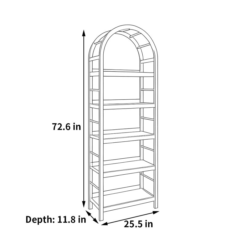 A classic and durable bookcase, (5 Shelves) 72.6"H x 25.5"W x 11.8"D, Dark Brown
