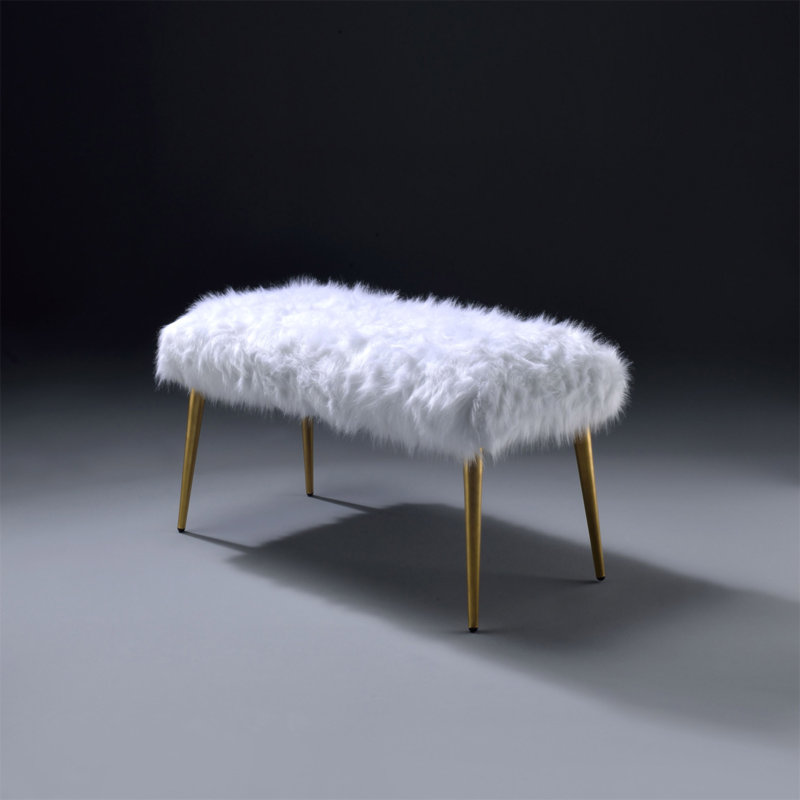 White And Gold Bench With Straight Legs, 20.5" H x 38.5" W x 18.5" D