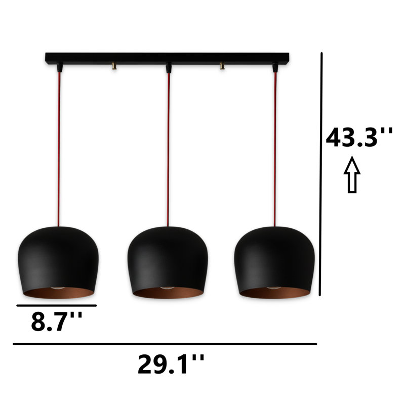 Luminaire suspendu pour îlot de cuisine moderne noir avec abat-jour dôme