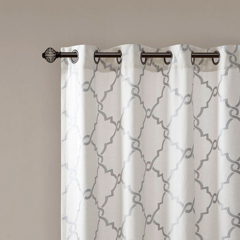 Panneau de rideau à œillets Frwork, Ivoire / Gris, L 50,03 po x L 84,03 po