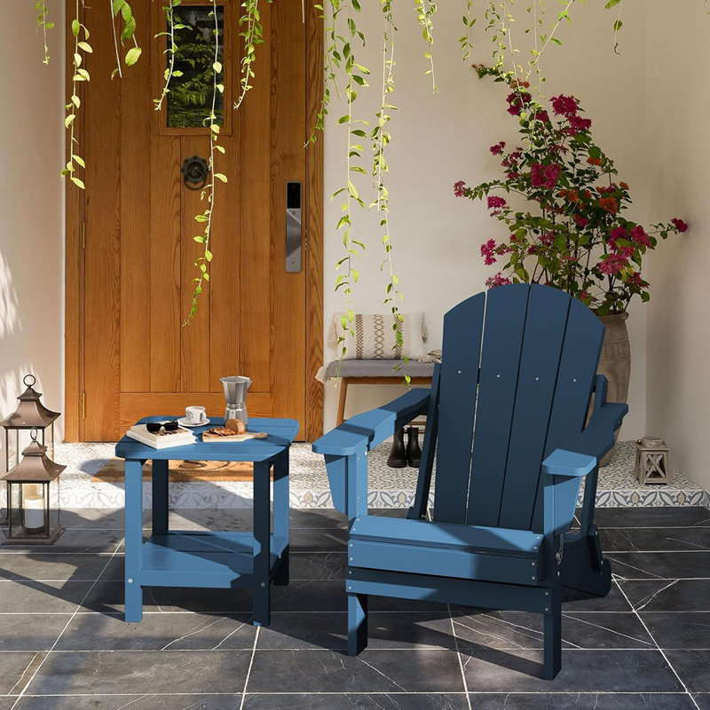 Table d'appoint extérieure Adirondack, table d'appoint résistante aux intempéries pour patio, porche, balcon ou piscine, bleu