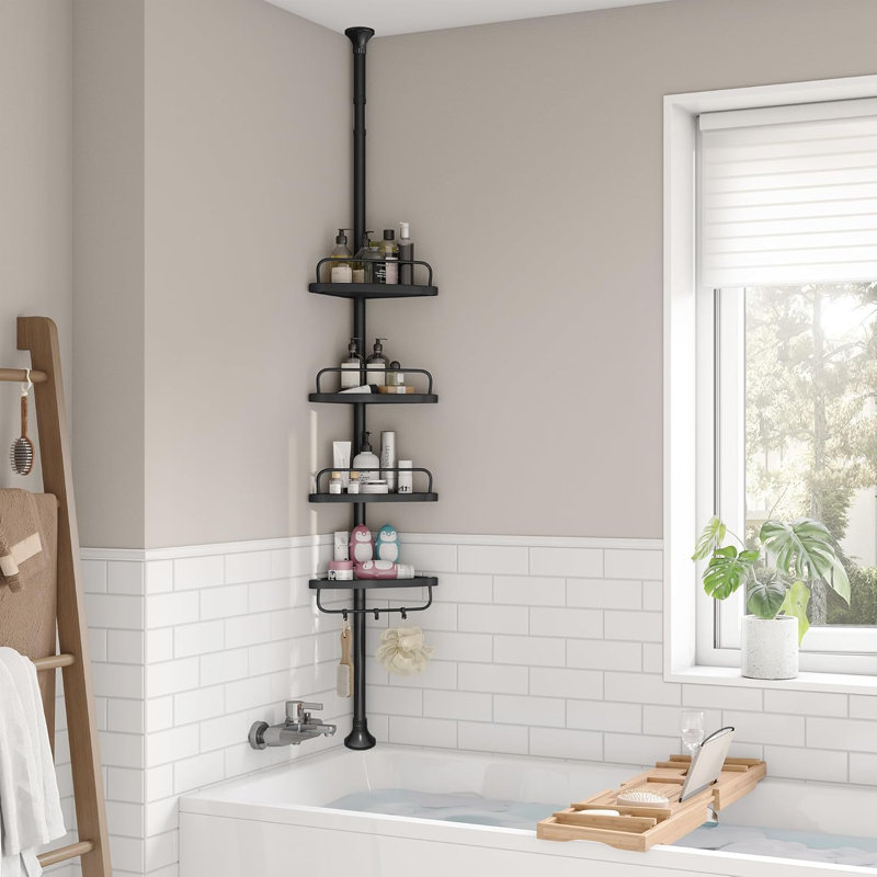 Adjustable 4 Tier Shower Corner Shelf 85 305 cm Bathroom Shower Caddy Organiser, Black