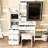 White Vanity Desk With Sliding Mirror, 4 Drawers, 9 Storage Areas, Hidden Compartments And Comfortable Stool. Led Mirror Three Color Temperatures Stepless Dimming. Integrated Power Hub 2 Ac Outlets,