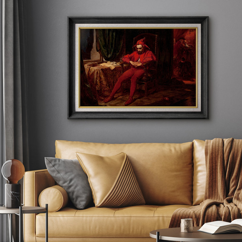 Illustration de scène mélancolique de bouffon intérieur, photos de salle d'étude classique, impression sur toile encadrée, impression numérique.