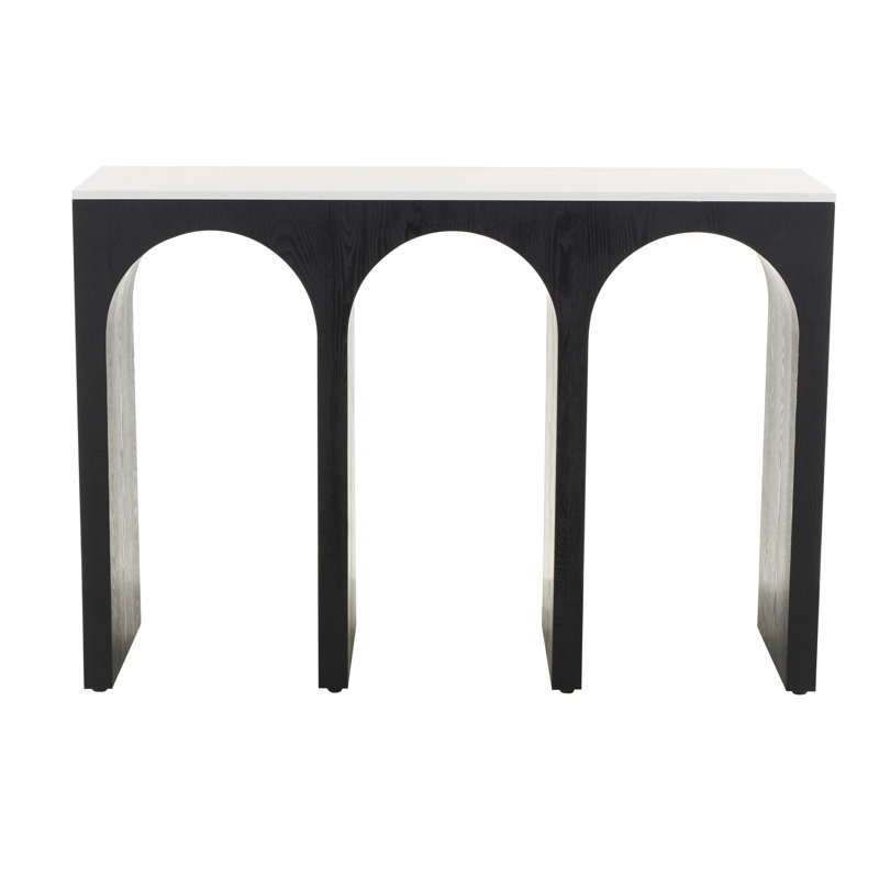 Vesel Cole And Grey Wood Art Deco Arched Cutout Console Table With White Marble Tabletop