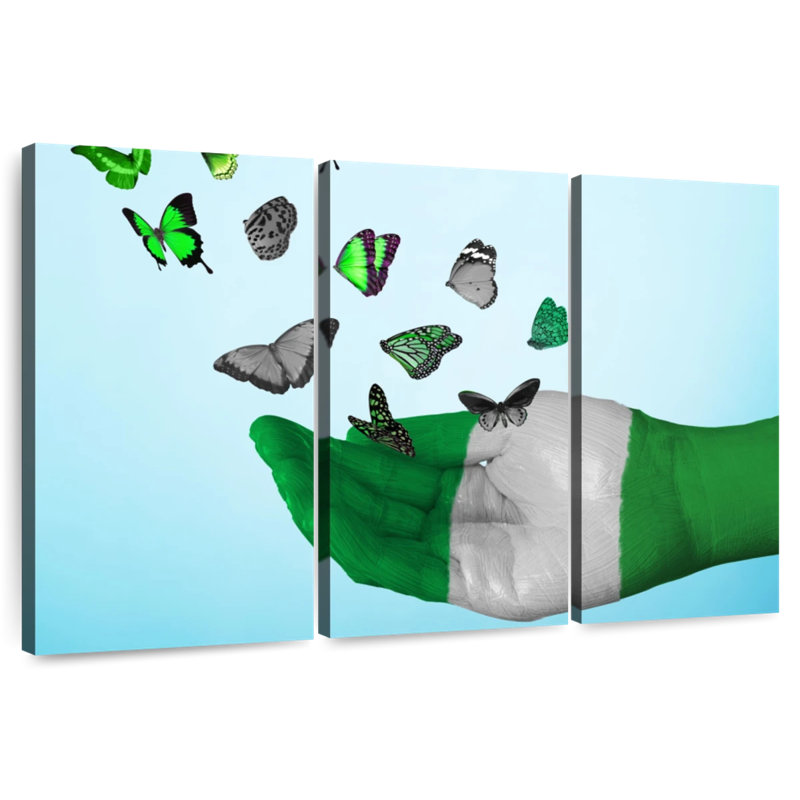 Papillons de Borges avec le drapeau nigérian, H 20 po x l 33 po