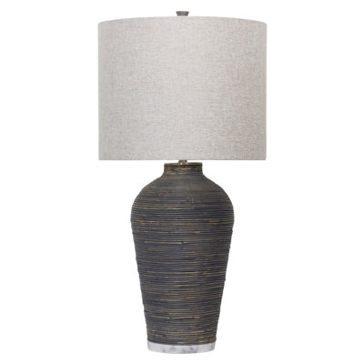 Windward Table Lamp - Grey Rattan Body with White Marble Base - Hardback Shade