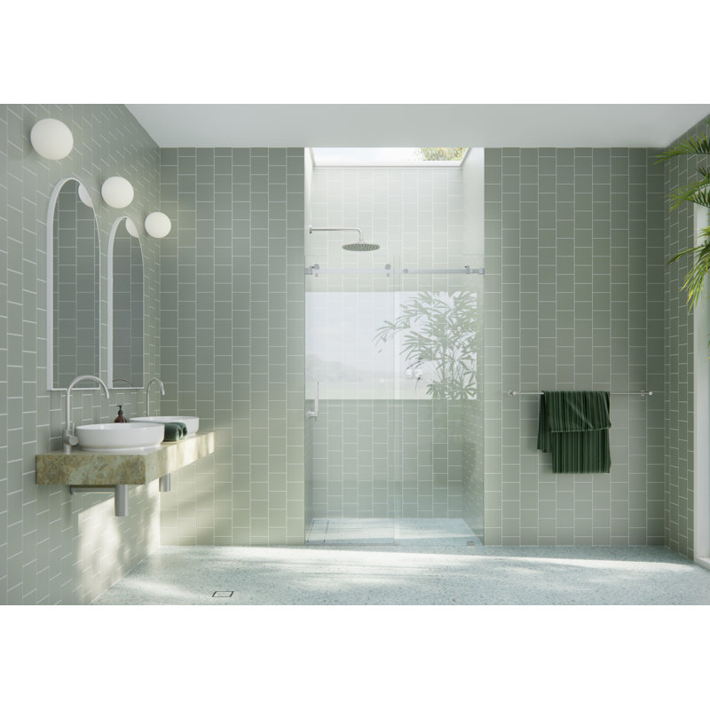 Astro 48 - 52 in. x 78 in. Fully Frameless Glass Sliding Shower Door, Brushed Nickel