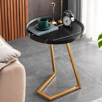 Wood Side Table, End Table With Gold Metal Frame, Round Accent Bedside Table For Living Room Bedroom Small Spaces, Sofa Table Couch Table Coffee Table by Mercer41