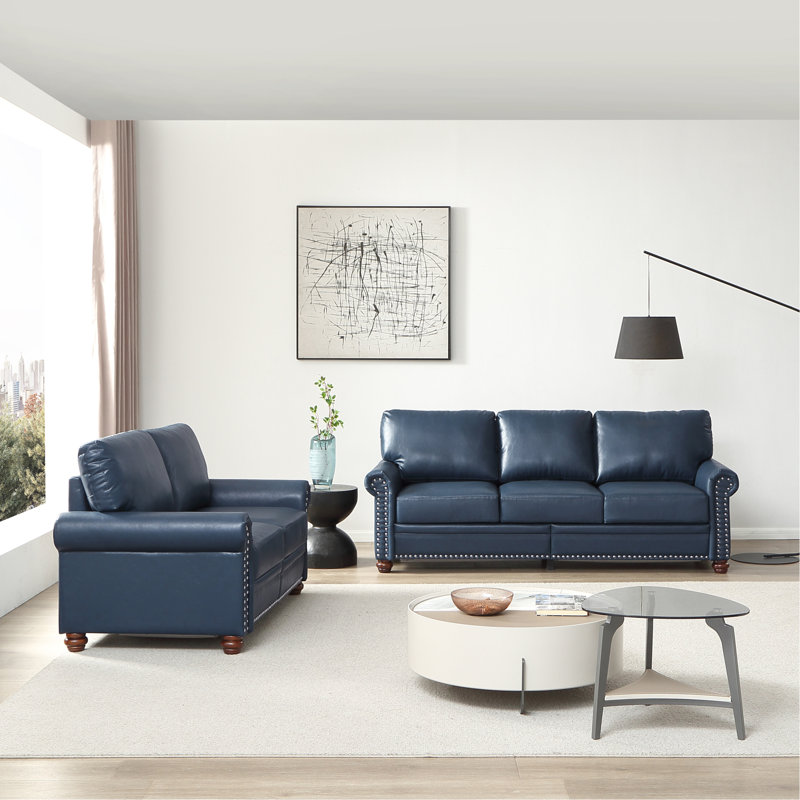 Living Room Sofa With Storage Sofa 2+3 Sectional Navy Blue Faux Leather