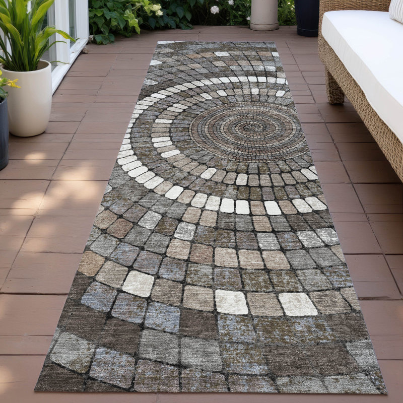 Tapis géométrique Husby ACN2216 intérieur / extérieur lavable à la machine, Tapis de couloir 2 pi 3 po x 7 pi 6 po