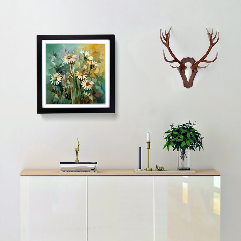 Wildflowers Cubism - Single Picture Frame Print on Wood, Black