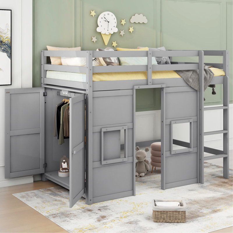 Lit mezzanine avec rangement intégré 58,5 po, Gris