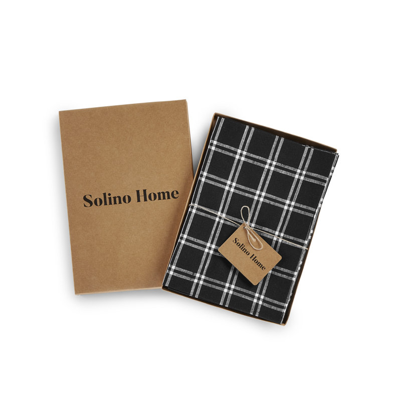 Black Marseille Plaid Pure Linen Dinner Napkins Set of 4