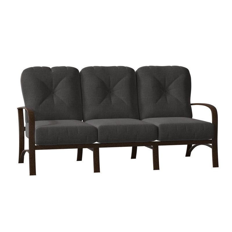 Fremont 75.25'' Wide Aluminum Patio Sofa with Cushions, Chestnut Brown, Stone Linen