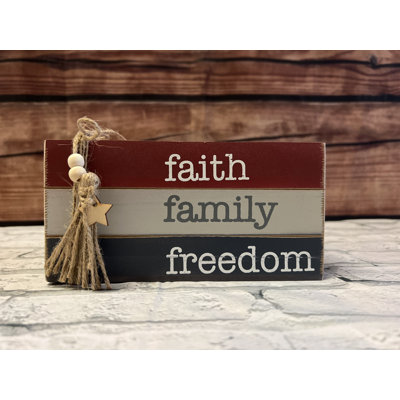 Faith, Family, Freedom Wooden Book Stack