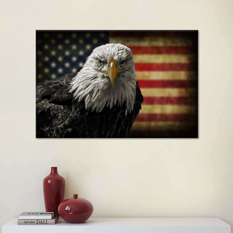 Aigle et drapeau de l'Amérique - reproduction sur toile tendue, H 24 po x l 36 po x P 1,25 po