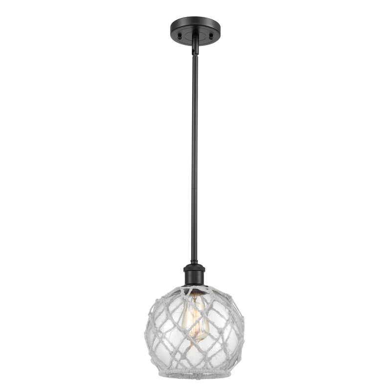 Tobey 1 - Light Single Pendant, Clear/White, Matte Brown, 10" H x 8" W x 8" D