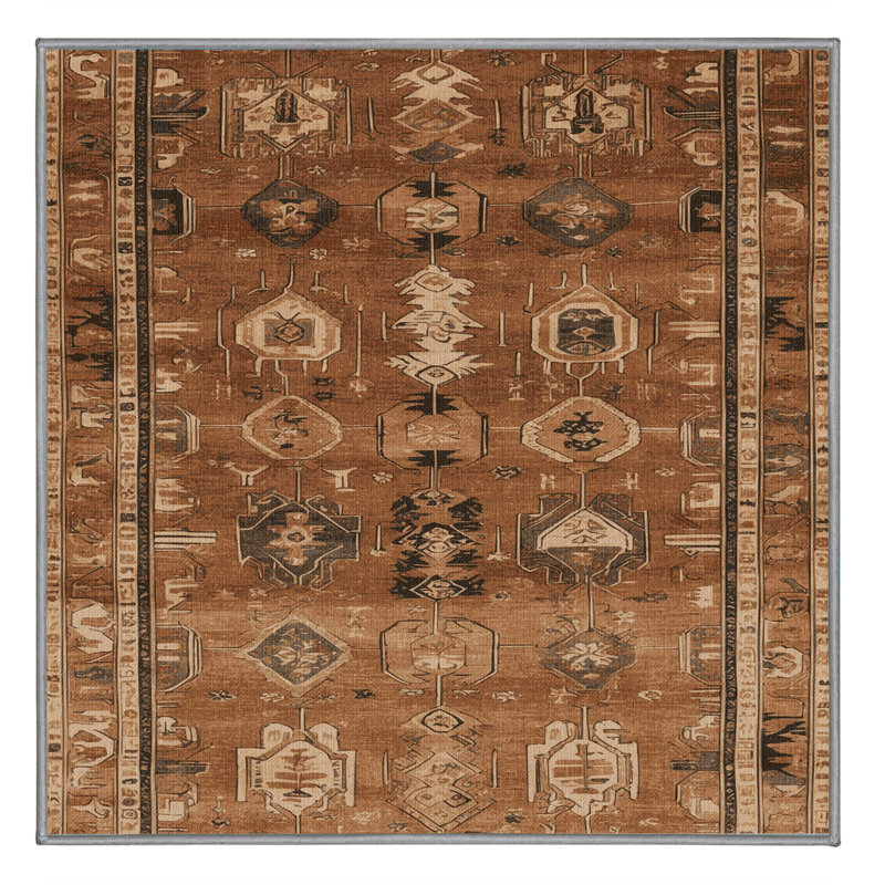 Machine Washable Turkish Brown Area Rug, Square 5'