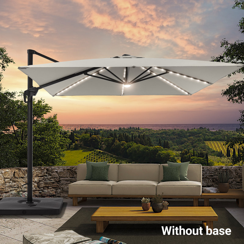 10x10FT Square Cantilever LED Umbrella(No Base), Lake Blue