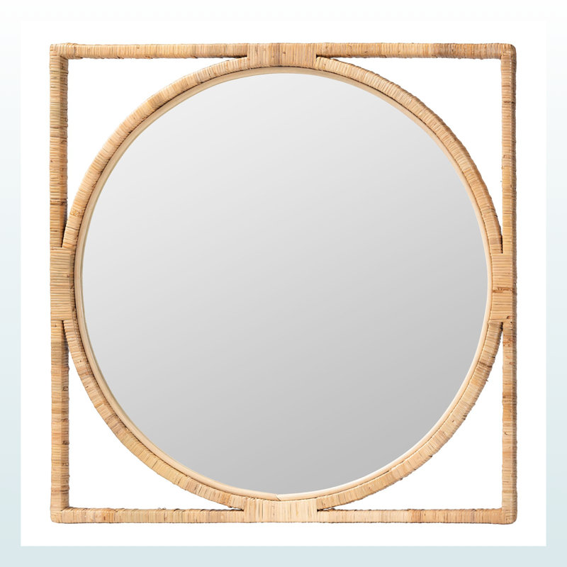 Miroir mural rond en rotin naturel Tavin
