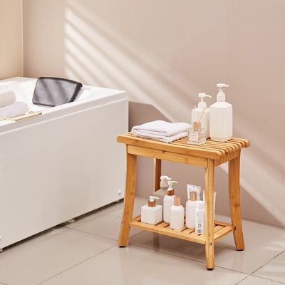 Bamboo Shower Bench 19.1 x 11.3 x 18.3 in Shower Stool Chair for Bathroom