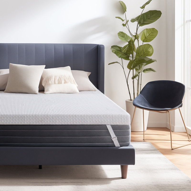 Gel-Infused Memory Foam Mattress Topper with Removable Bamboo Cover, Queen, 2"