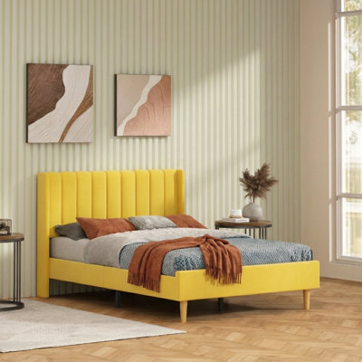 Upholstered Metal Wingback Bed