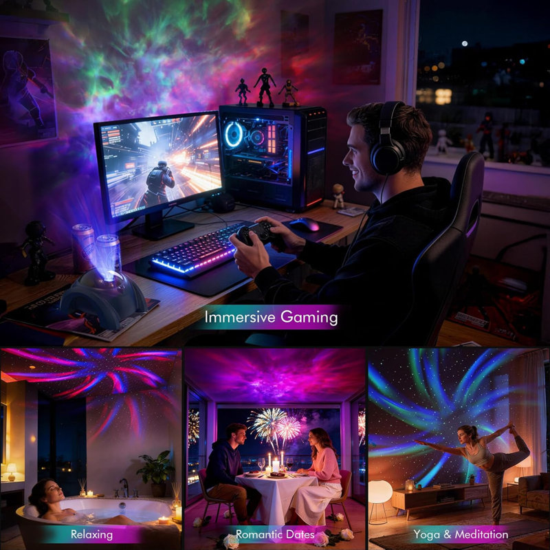projecteur veilleuse d'aurores boréales et d'étoiles galactiques à double objectif pour chambre à coucher | 58 effets lumineux, bruit blanc, haut-parleur Bluetooth, synchronisation musicale, télécommande, minuterie, cadeau de décoration pour enfants, adultes et adolescents
