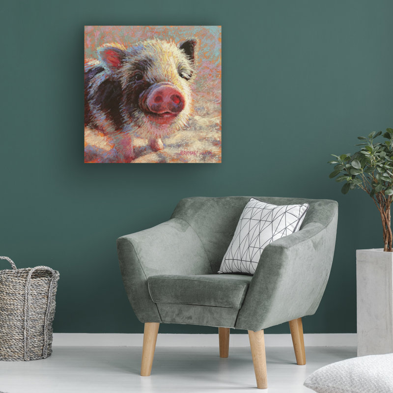 Art mural sur toile tendue - «Porky Piglet» de Rita Kirkman pour décoration de salon, de chambre à coucher ou de bureau - 18 x 18