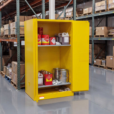 Armoire de sécurité de 227 litres pour produits inflammables, rangement en acier galvanisé à double paroi de 86 x 86 x 165 cm avec étagères réglables, jaune